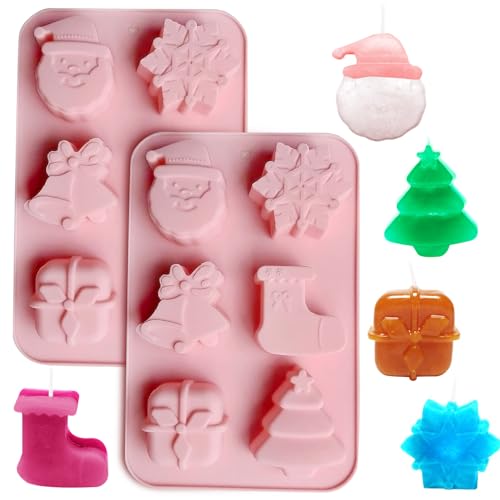 2 Pack Christmas Soap Molds,Snowflake Star Bell Christmas Silicone Molds for Handmade Soap Making,Candle Making,Cake Baking Christmas Tree Socks Snowflake Santa Claus Gift Box Jingle Bell