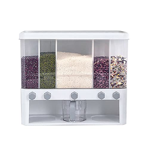 Distributeur de Céréales 5 en 1Transparent Distributeur de Riz 5 Grilles Avec Bouton Verre doseur Nourriture Sèche Récipient Pour Aliments Pour riz Noir Grains Rouges