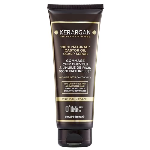 Kerargan - Exfoliante Capilar Anticaída con Aceite de Ricino - Para un Cuero Cabelludo Sano y Cabello Revitalizado - Enriquecido con Aceite de Almendra Dulce y Aloe Vera-Sin sulfato,GMO,silicona-250ml
