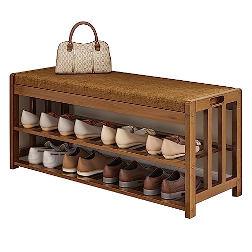 Banc d'entrée rembourré avec rangement pour chaussures en bois