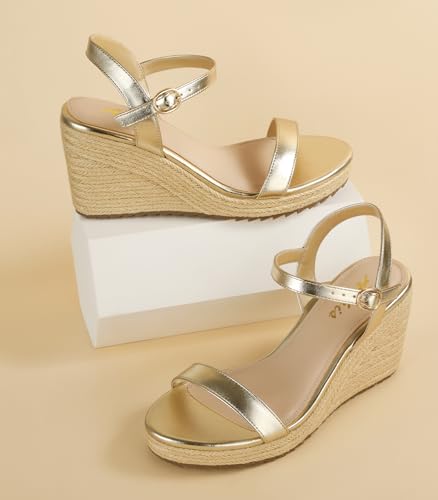 Image of Ankis Platform Wedge Sandals for Women, Black Brown White Nude Espadrille Womens Wedge Sandals Comfortable Open Toe Ankle Strap High Heel Wedges for Women Dressy Summer -3.4Inch