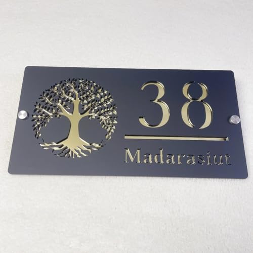 Placa de identificación de acrílico premium corte láser oro gris elegante 2