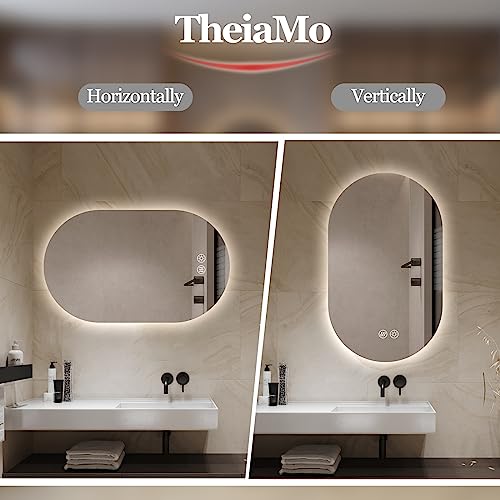 Theiamo Oval Led Bathroom Mirror, 33"X20" Backlit Frameless Mirror Anti-Fog Smart Lighted Mirror Dimmable Illuminated Mirror Cri95+, Hanging Horizontally Or Vertically #TOP4