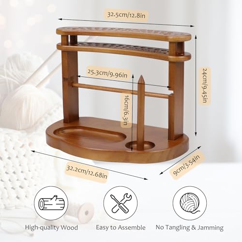Image of Wooden Yarn Spool Rack,Crochet Yarn Holder,Horizontal Wood Yarn Ball Holder Ribbon Holder Organizer Rack,Crocket Hook Storage Yarn Organizer,for Knitters & Crocheters