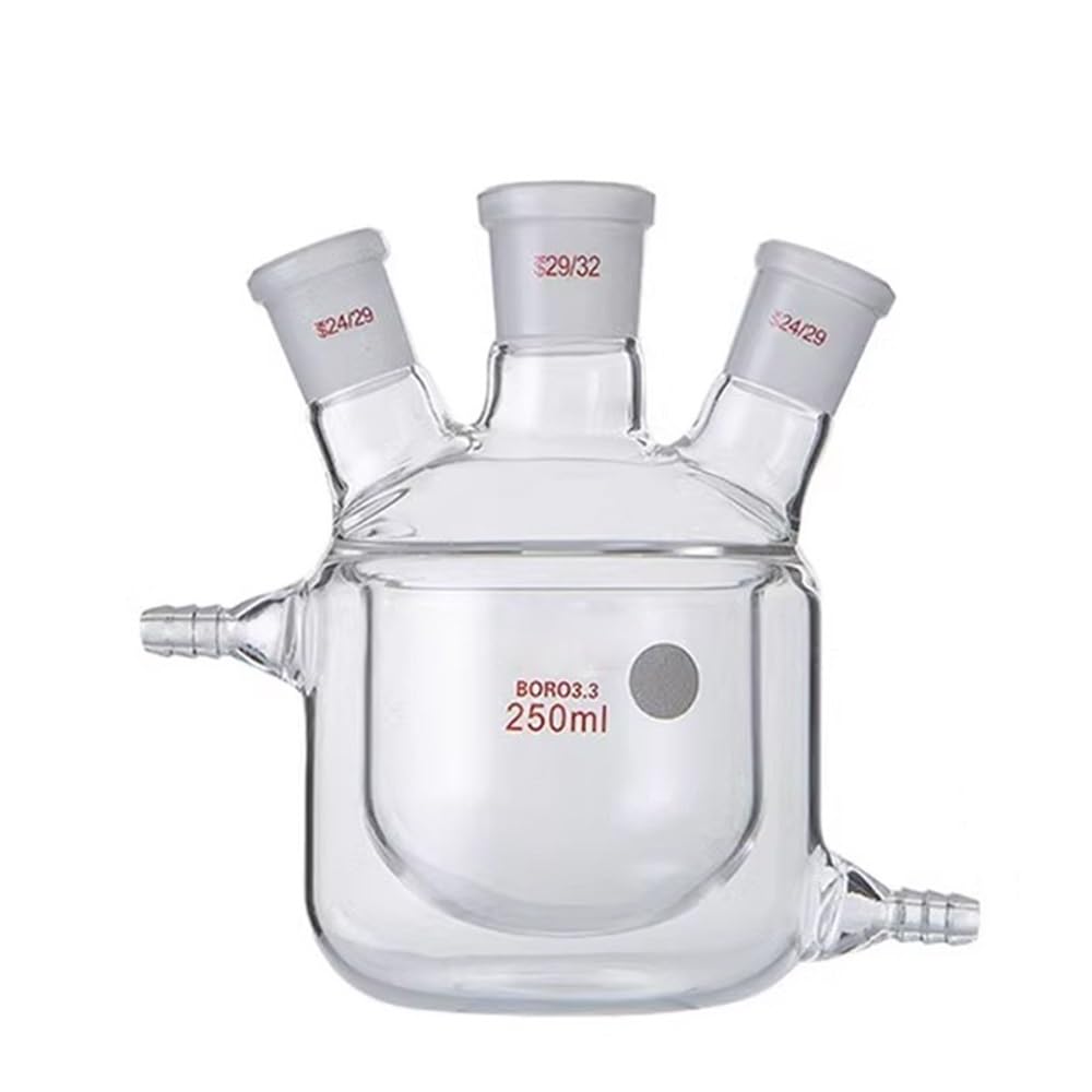 Sprzęt laboratoryjny i wyposażenie laboratoryjne, 50/100/250/500/1000/2000 ml, kolba reakcyjna z podwójnym płaszczem, jedno-, trzy/cztero-usta (pojedyncze usta 1000 ml)