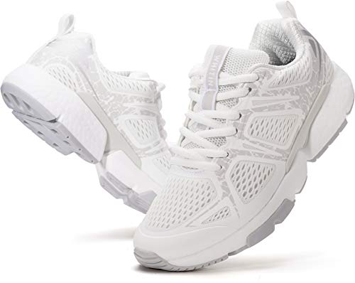 WHITIN Tennis Shoes for Women Run Size 10 Supportive Shock Absorbing Stylish Fashion Comfy Women Snickers for Road Running Walking Shock Absorbing Sneakers White