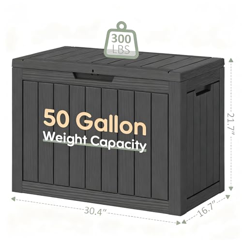 NBYSGO Outdoor Storage Box, Resin Deck Boxes Indoor and outdoor, Waterproof Storage Box Lockable Lid (Black, 50 Gallon)