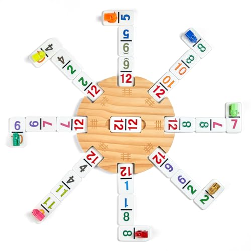 Elongdi Mexican Train Dominoes Set With 4 Wooden Trays/Racks And Portable Carrying Case,Travel Colorful Double 12 Dominoes thumb #3