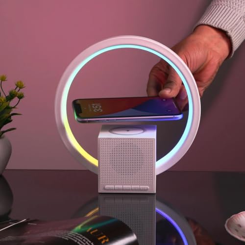 Image of Bigsmall Aura LED Lamp with Wireless Charging & Bluetooth Speaker | Touch Control, RGB Night Light, Desk Lamp for Bedroom, Living Room & Office