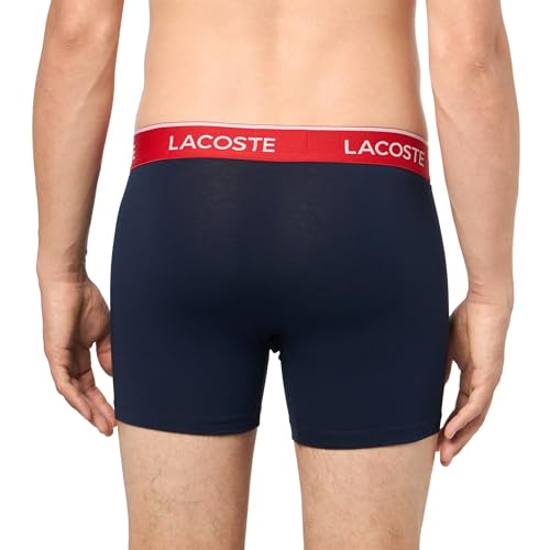 Lacoste Men's Cotton Stretch Essentials Boxer Briefs, 3-Pack, Navy Blue/Orange/Red, Medium3