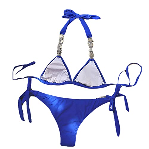 Colf Women's 2 Piece Swimsuit Halter Bikini Set Side Bottom Triangle Rhinestone Bathing Suit3