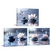 iKNOW FOTO Zen Lotus Flower Canvas Wall Art - 3pcs Calming Spa Decor with Stones and Butterfly - ...