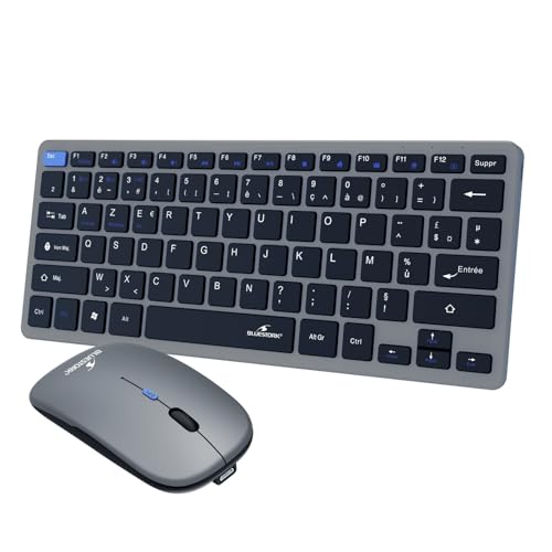 Bluestork - Pack Mini V2 Clavier Souris Sans Fil Rechargeable - Clavier sans fil AZERTY, Format Compact & Souris 1600 DPI - Double Connexion : 2.4 GHz & Bluetooth - Autonomie 80H - Windows/Android/iOS