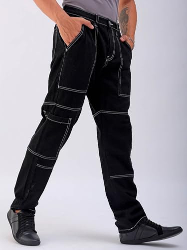 Image of The Indian Garage Co Men Dad Fit Solid Mid-Rise Cargo Denim