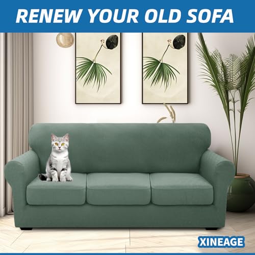 XINEAGE New 4 Pieces Extra Large Couch Covers for 3 Cushion Sofa Super Stretch Sofa Cover for 3 Large Seat Cushion Universal Slip Cover for Living Room (Pea Green), 91"-110"(3 Cushions)