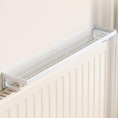 Solución elegante para radiador con estante negro de metal de 50 cm