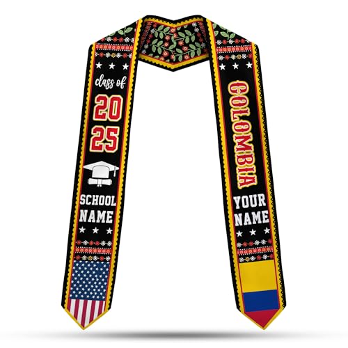 MonkeyVan Custom Colombian Graduation Sash 2025, Personalized Colombian American Stole, Colombia Flag Graduation Stole S66