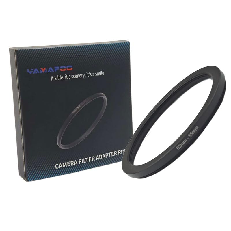 YAMAFOO 62mm to 55mm Step-Up Ring/Step Down Rings Filter Adapter for All Brands UV ND CPL Metal Ring Step-Up Rings Adapter Filter,Black (62-55)