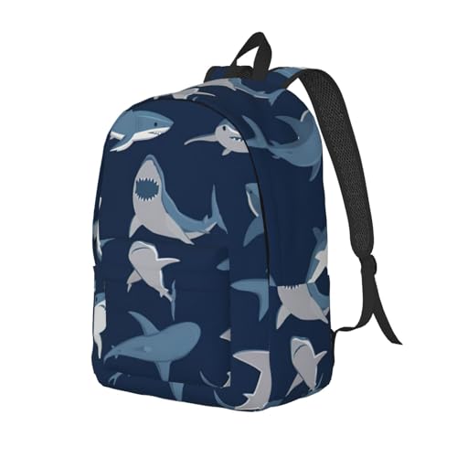 BREAUX Blue Cartoon Shark Canvas Casual Lightweight Duffel Bag, Fashion Duffel Bag, Unisex Travel Backpack2