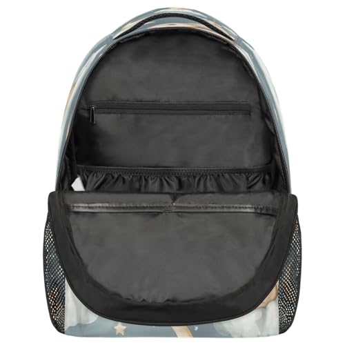 Cartoon Rabbits Clouds Moon Kids Backpack, Lightweight School Bookbag Large Capacity Laptop Backpack Water Resistant Daypack Shoulder Bag for Teenager Boys Girls3