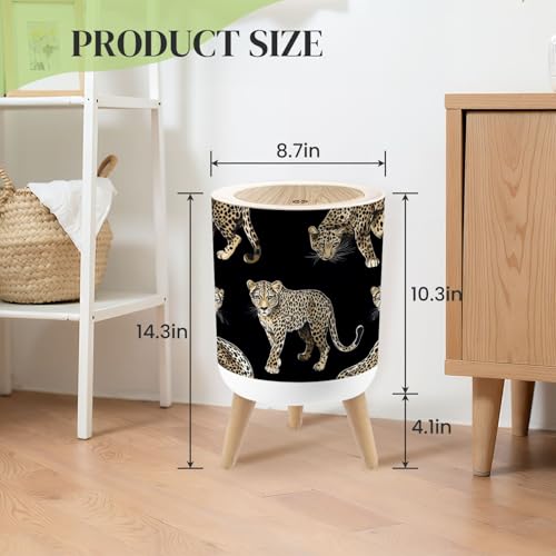 Papelera pequeña con tapa y patrón leopardo de 7 litros miniatura 3
