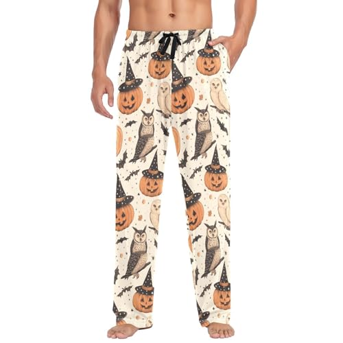 Men's Halloween Pumpkin Pajama Pants with Pockets - Straight Fit Cotton Sleep Bottoms for Lounge & Nightwear#497