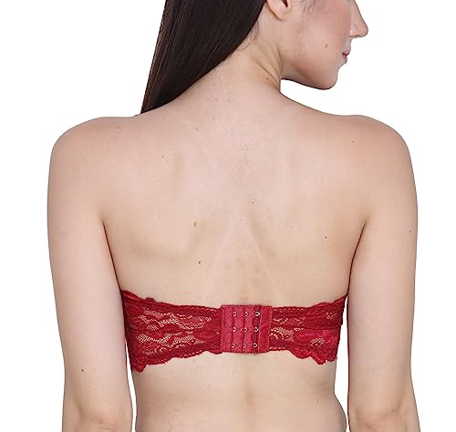 Image of GLAMORAS Womens Nylon Lace Spandex Padded Non Wired Floral Lace Tube Bra Strapless Padded Seamless Hook Closure Bra, Free Size