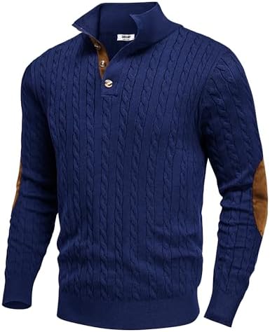 COOFNDY Mens Cable Knitted Pullover Sweaters Casual Long Sleeve S...