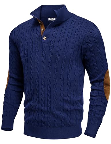 COOFNDY Mens Cable Knitted Pullover Sweaters Casual Long Sleeve S...