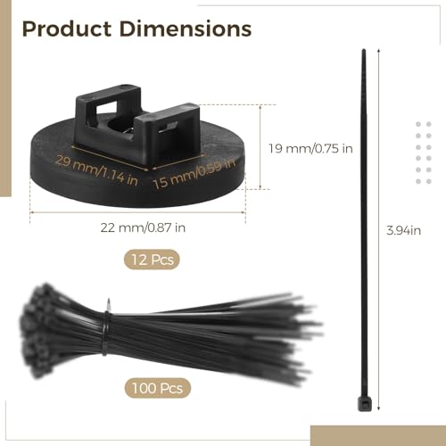 12 Piezas de Soportes Magnéticos para Cintas de Cable con 100 Cintas, 43mm, Negro miniatura 3