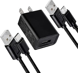 Kindle Fire Charger with 6.6Ft USB-C and Micro USB Cable for All Fire HD 6 7 8 8Plus 10 10Plus Tablets,All Kindle Paperwhite Oasis eReaders,Fire TV Stick
