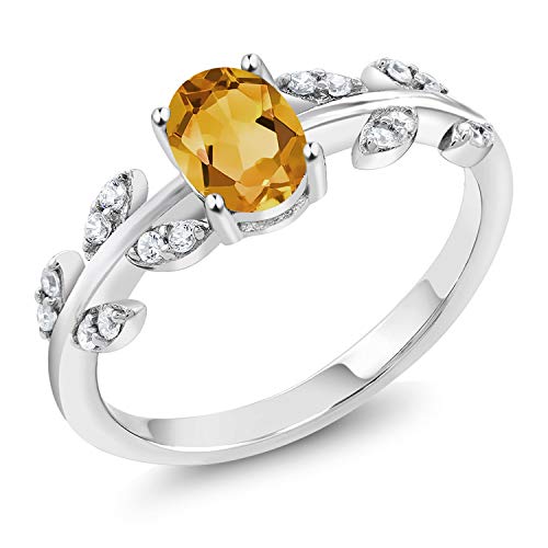 Gem Stone King Twisted Olive Branch Leaf Vine Band Wedding Ring For Women | 925 Sterling Silver | 7X5MM Oval Gemstone Birthstone | Available In Size 5, 6, 7, 8, 9 | Fine Jewelry Gifts for Her Mom Wife