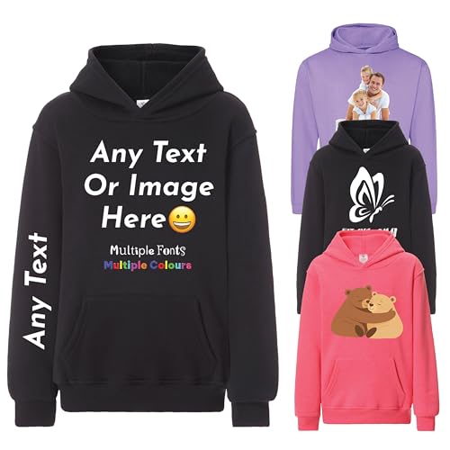 Black Personalised Mens Womens Hoodie UK - Customise With Any Text And Photo Long-Lasting Print