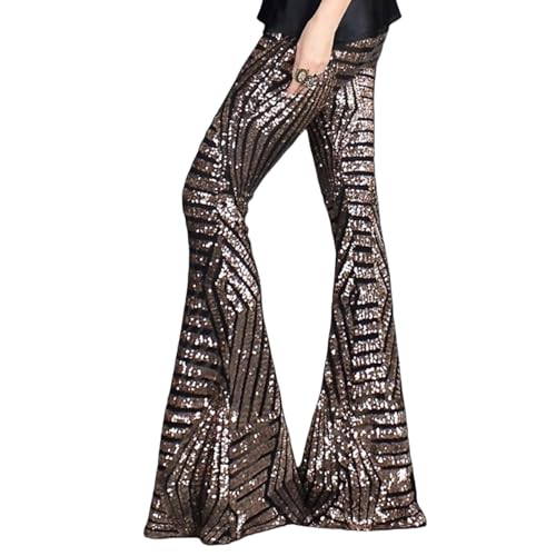 Pantalon à paillettes pour femme taille haute jambe large pantalon évasé bas de cloches