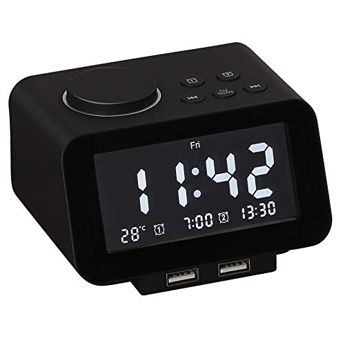 Led Digital Wecker, Radiowecker Bluetooth Mit Fm Radio, Dual-Alarm, Lautsprecher, Aux/Tf, Große Spiegel-anzeige 2 USB-ladeanschluss