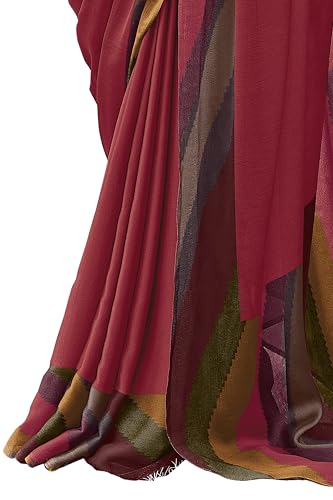 Image of MIRCHI FASHION Women Saree Chiffon Chintz Motif | Breathable Lightweight Border Pallu Printed Sari for Office and Daily Use (Available in 15 designs)