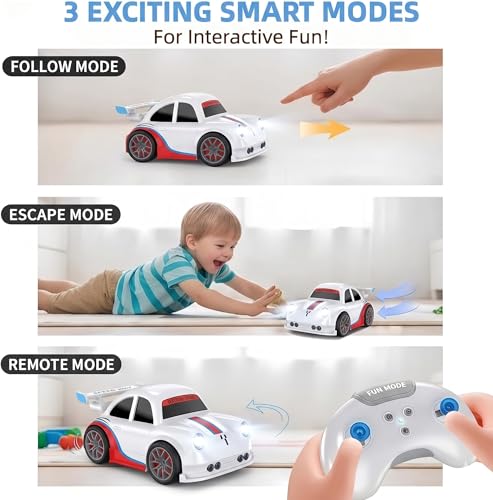 Image of Mini RC Intelligent Sensor Stunt Car Toy for Kids 3-8 | 4 Smart Modes: Follow Object, Chase, and remote control car, Rechargeable Cartoon Car with Music & Bright LED Light | Best Birthday Gift for Kid