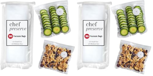 Image of Chef Preserve Reusable Vacuum Sealer Bags for Food - 30 BPA-Free Food Storage Bags, Freezer, Microwave - Odor-Resistant, Leak-Proof - Compatible with Chef Preserve Vacuum Sealers (Pack of 2)