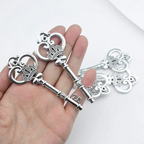 Aokbean 20Pcs 3.3 Inch Large Antique Skeleton Keys Bulk Charms In Vintage Style Diy Jewelry Making Crafts Projects For Birthday Wedding Party Decoration (Antique Silver) #TOP2