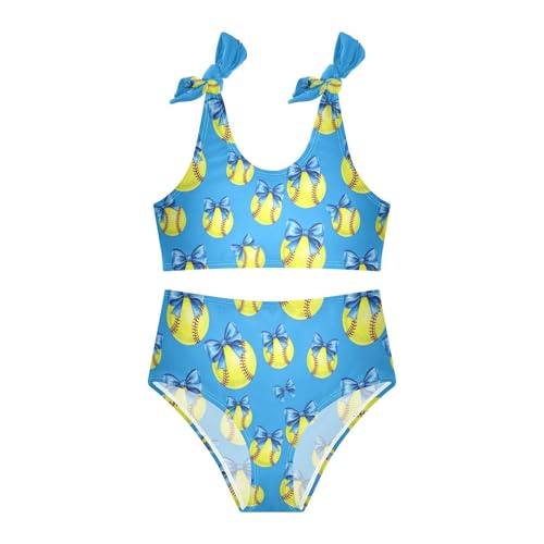 Image of Girls Swimsuit Two Piece Swimwear Bikini Set Pink Bow Softball Bathing Suit for 3-12T,