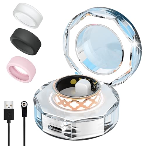 Unijethro Smart Ring for Women Man, Enamel Flower Pattern Health Tracker Ring, Sleep&Exercise Monitor, IP68 Waterproof Activity Trackers, Fitness Ring with Charging Case and Ring Protector (12#)