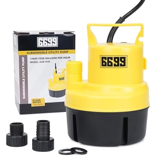 Submersible Sump Pump 1/4 HP 1500GPH Utility Pump Thermoplastic Electric Portable Transfer Water Pump with 10-Foot Cord for Pool Tub Garden Pond Draining Tankless Heater Flushing