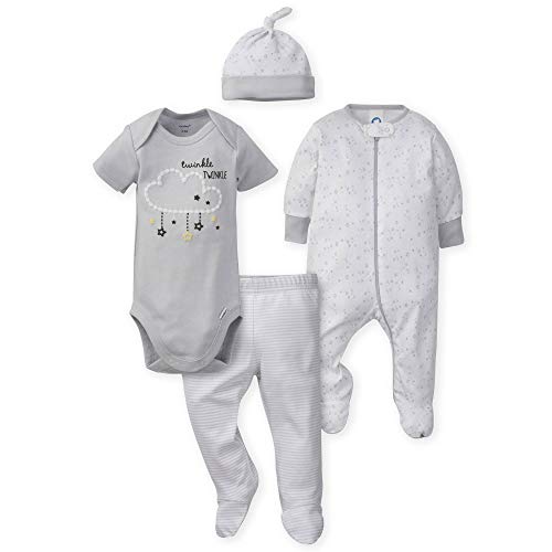 Gerber Baby 4-Piece Sleep 'N Play, Onesies, Pant and Cap, Starry Dreams, 0-3 Months