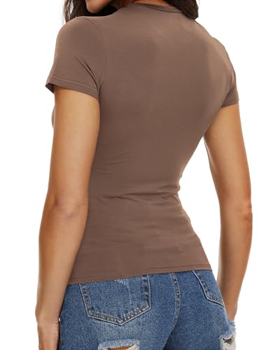 Image of Womens Basic Tees Summer Short Sleeve Shirts Slim Fit Tight T Shirt Going Out Tops Trendy 2026