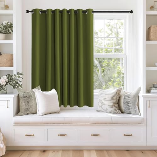 NICETOWN Blackout Curtains 63 inches Long for Living Room Bedroom, Grommet Thermal Insulated Room Divider Drape Window Treatment for Sliding Patio Door, W100 x L63, 1 Panel, Olive Green