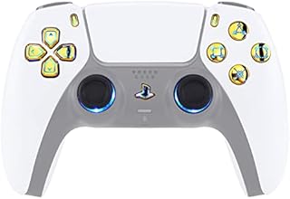 eXtremeRate Multi-Colors Luminated Dpad Thumbstick Udostępnij Przyciski Home Face dla ps5 Controller, Chrom Złoto Klasyczne Symbole Przyciski Zestaw LED DTF V3 dla ps5 Controller - Controller Nie Jest Wliczony W Cenę