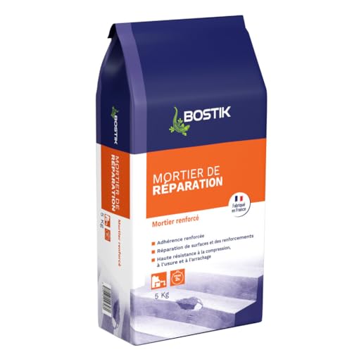 Bostik – Mortier de Réparation – Mortier de Montage Renforcé – Sol et Mur – Intérieur et Extérieur – Sans Retrait – Couleur : Gris – Sac de 5kg