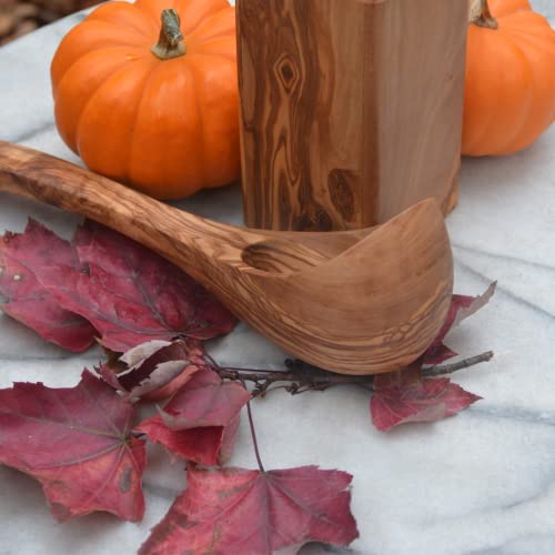 The Live Edge - Olive Wood Soup Ladle Spoon For Cooking | Large Wooden Kitchen Soup Ladles For Serving | Hand Craved Long Handle Deep Wooden Spoons For Nonstick Cookware Utensils, Kitchen Accessories #TOP3