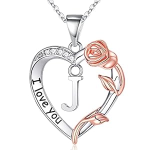 MONOZO Mothers Day Gifts for Mom – Rose Heart Initial Necklaces for Women Girls I Love You Heart Initial Necklace Jewelry Birthday Gifts for Women Christmas Mothers Day Gifts for Mom Wife Girlfriend