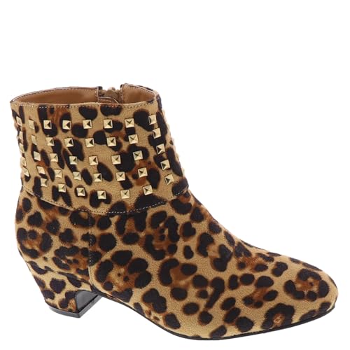 Masseys Women's Presley Studded Low Heel Ankle Boot, 8.5 W (Wide), Leopard